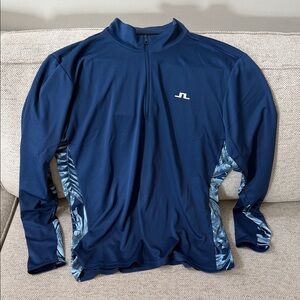 J.Lindeberg Men's Blue Rash Guard with Patterned Accents